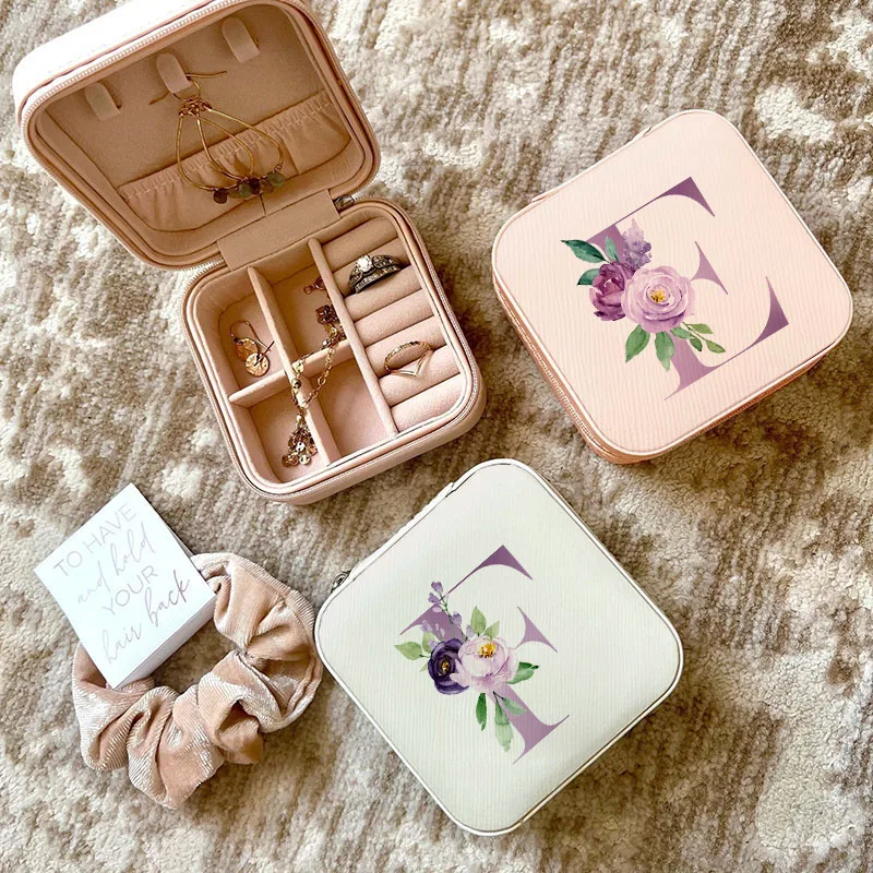 Travel Jewellery & Accessories Organiser - Caixa de jóias com letras roxas,