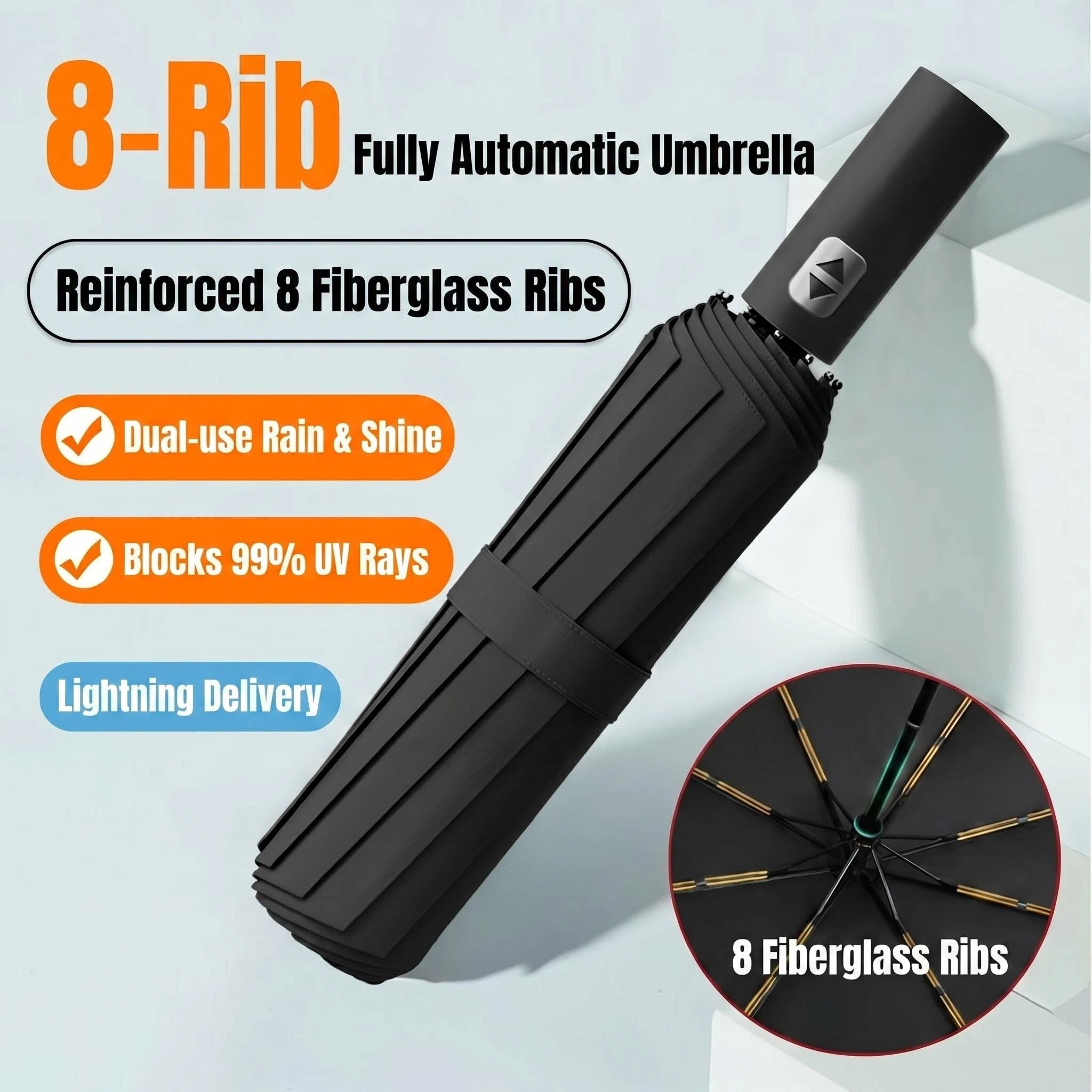 Travel Umbrella Compact - Guarda-chuva Totalmente Automático, Reforçado e Ampliado,